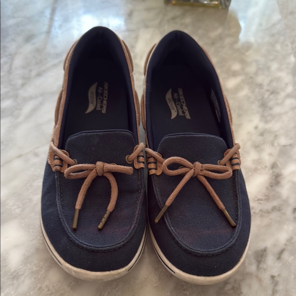 Skechers Dark Blue Loafers with Tan Accents